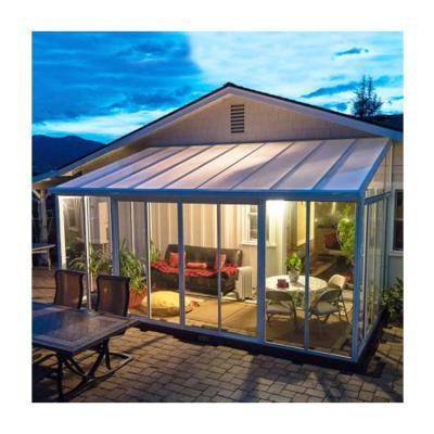 China Sun Block Commercial House Backyard Polycarbonate Panel Slope Roof Outdoor Garden Solarium Aluminum Glass Sunrooms for sale