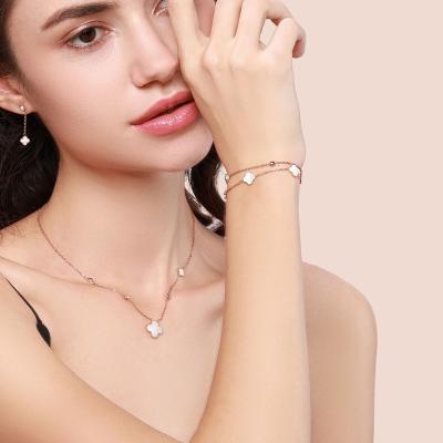 China TRENDY Stainless Steel Jewelry Four Leaf Clover Jewelry Set 18k Gold Plated Clover Set Women Fashion Luxury Jewelry for sale