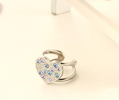 China Hot Selling Heart Shaped Stone Color Women's New Fashion Jewelry Love Pattern Gold Plated Ring Wholesale for sale