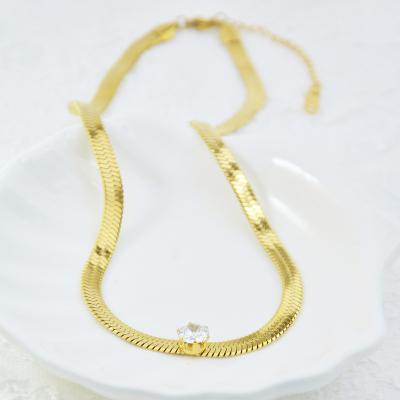 China TRENDY 5.5mm 18k Gold Plated Stainless Steel Jewelry Wholesale Fishbone Clavicle Flat Snake Chain Necklace for sale