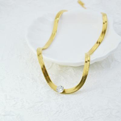 China FASHIONABLE Gold Plated 18k Real Pvd Stainless Steel Snake Chain Necklace Snake Flat Chain Fishbone Necklace for sale