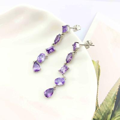 China FASHIONABLE Stainless Steel Amethyst Gemstone Light Weight Dangle Chandelier Earrings Wholesale Jewelry Manufacturer for sale