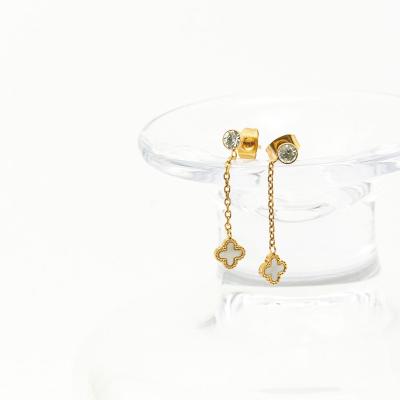 China FASHIONABLE Fine Jewelry Gold Plated Rhinestone Crystal Clover Earrings Women Fashion Jewelry Drop To Dangle Stud Earring Four Leaf Clover for sale