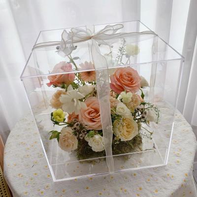 China Deploying Xinekda Transparent Flower Box for Valentines Day Bouquets Square Rose Arrangement Preserved Acrylic Flower Clear Box for sale