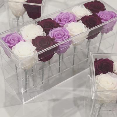 China Showing Xinkeda Factory Clearly 12 Hole Rose Box To Wedding Rectangle Acrylic Flower Box With Logo for sale