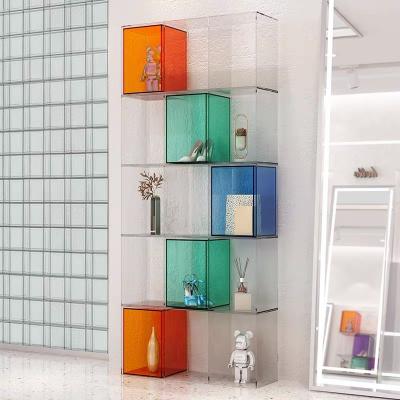 China Xinkeda Desktop Clear Colored Acrylic Cube Shelf Bookcase Tower Block Acrylic Display Shelves for sale