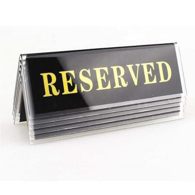 China Deploying Xinkeda Double Sided Reserved Table Display Sign Restaurant Reserved Acrylic Table Sign With Custom Logo for sale