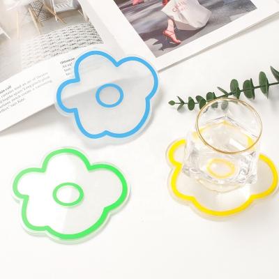 China Xinkeda Flower Fruit Coaster Multicolor Cute Animal Flower Cup Stocked Mat Household Kitchen Tool Transparent Acrylic Coaster for sale