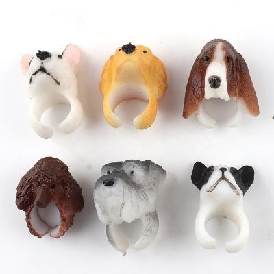 China Custom Animal Shaped Plastic Dog Ring Toy Wholesale New Arrival Children's Gift Finger Rings Promotion Child Soft Stress Release TPR for sale