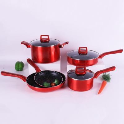 China High Quality Marble Non-Stick Minimalist 10pc Pans And Pots Sets With Base Induction Cookware Sets for sale