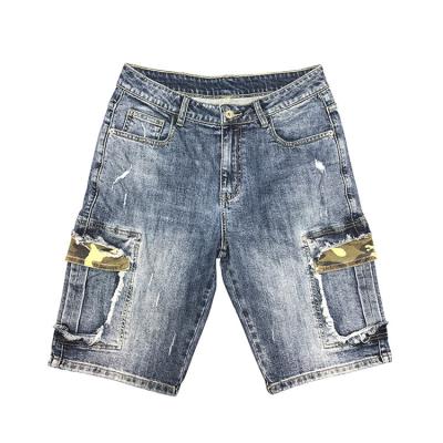 China OEM Custom Jeans Classics Boyfriend Jean Shorts Logo Dark Blue Ripped Anti-wrinkle Shorts for sale