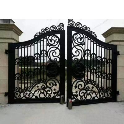 China Modern House Modern Wrought Iron Main Doors Designs Beautiful Single Door Driveway Electric Sliding Wrought Iron Residential Doors for sale