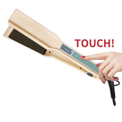 China Hot Selling MCH Heater Brazilian Keratin Treatment Touch Screen Gold Titanium Wide Flat Iron Hair Straightener for sale