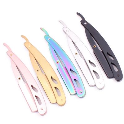 China Colorful Barber Beard Cutting Old Shaving Metal Folding Handle Men Single Blade Gold Razor Shaving Knife Hair Removal Tools for sale