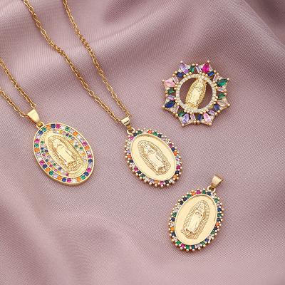 China CLASSIC Fashion Gold Plated Catholic Virgin Mary Pendant Colorful Zircon Necklace For Women for sale