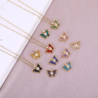 China Fashion Simple CLASSIC Gold Plated Butterfly Crystal Pendant Stainless Steel Necklace For Women for sale