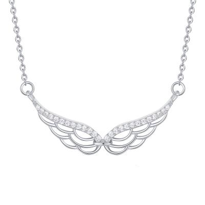 China 2021 CLASSIC Handmade Wholesale Wing Pendant S925 Sterling Silver CZ Wedding Jewelry Necklace For Women for sale