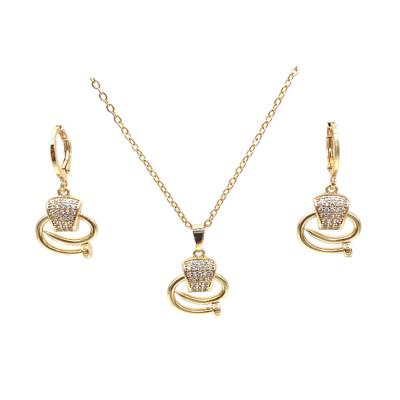 China FASHIONABLE Wholesale Luxury Gold Plated Zircon Necklace Earrings Pendant Jewelry Set For Women for sale