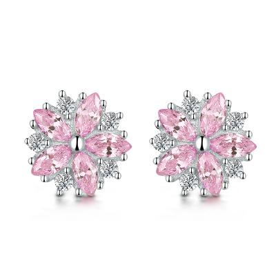 China Wholesale FASHIONABLE Cherry Blossom Simple Sweet Pink Crystal Stud Earrings For Women for sale