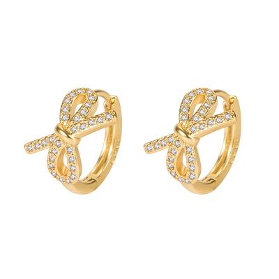 China Luxury Temperament FASHIONABLE 18K Diamond Zircon Bowknot Gold Plated Earrings Jewelry for sale