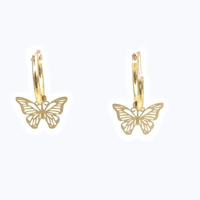 China FASHIONABLE Wholesale Hypoallergenic Gold Plated Zircon Copper Butterfly Shape Jewelry Hoops Dangle Earrings for sale