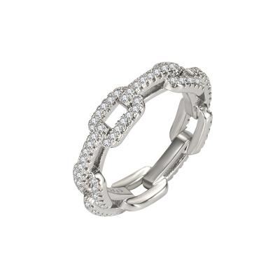 China Chunky Chain Finger Ring Pave CLASSIC Diamond Cubic Zirconia Chain Rings for sale