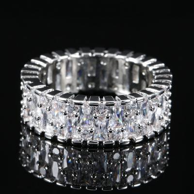 China New Design CLASSIC Double Rows Diamond White Baguette Ring Zircon Rings Jewelry For Women for sale