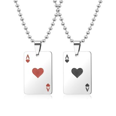 China Gothic Pop Ace of Spades Game Card Poker Gothic CLASSIC Mens Hip Pop Punk Rock Stainless Steel Pendant Necklace for sale