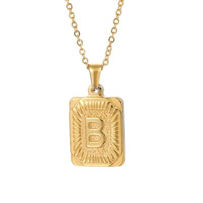 China New Arrival 18K Gold Stainless Steel Rectangle Letter CLASSIC A-Z Initial Hip Hop Necklace Pendant Necklace for sale