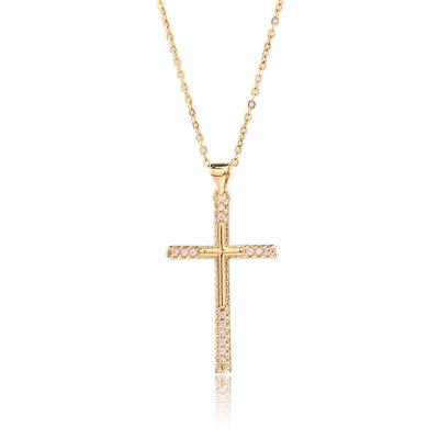 China Wholesale Fashion Diamond Christian Religion Jewelry Gold Plated Chain CLASSIC CZ Micro Pave Cross Pendant Necklace for sale