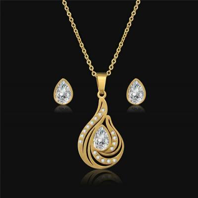 China New Fashion 18K Gold Thin Layer Crystal Necklace Earrings Jewelry Set For Women for sale