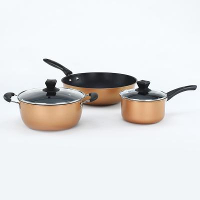 China Non Sustainable Stick Cookware Set Kitchen Use Iron Casserole 3pcs Cooking Pot Set for sale