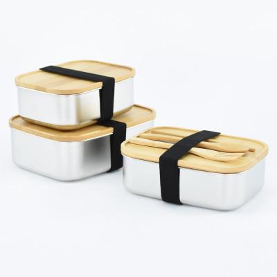 China Freshness Preservation 304 Stainless Steel Food Storage Container Kids School Bento Tiffin Box Bento Lunch Boxes With Bamboo Cover for sale