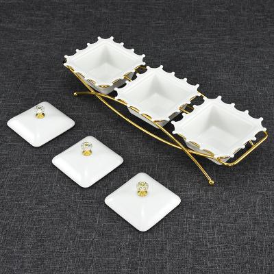 China Sustainable European Ceramic Serving Tray Serving Bowl Snack Serving Dish With Lid for sale