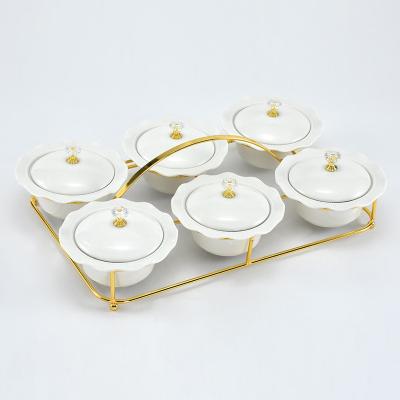 China Sustainable Durable Nordic Luxury Round Bowl Serving Tray Food Snacks Ceramic Serving Dishes With Lids for sale