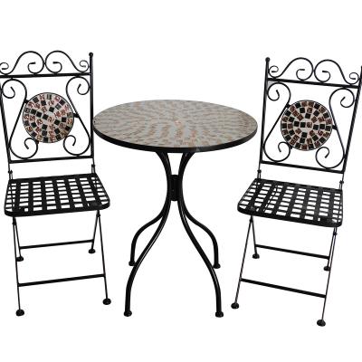 China Plegable Wrought Iron Mosaic Folding Garden Furniture Folding Outdoor Mesa for sale