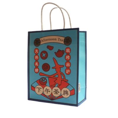 China Gift & Craft Logo Cartoon Packaging Tote Custom Stand Up Reusable Kraft Paper Bag With Handle for sale