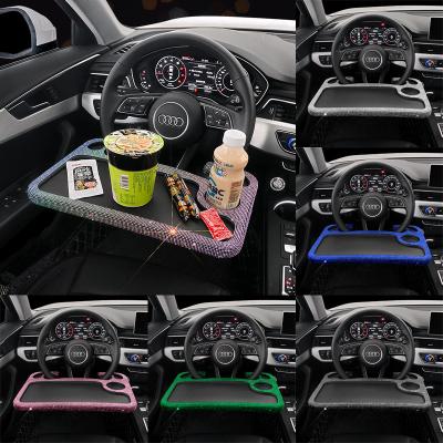 China Diamond New Bling Car Table Steering Wheel Eat Work Trolley Drinks Food Cafe Merchandise Rack Seat Tray Car Laptop Computer Desk Stand for sale