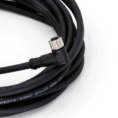 China M8 Molded Cable Circular Connector Angled Female 3 Pin A Code Waterproof IP67 for sale