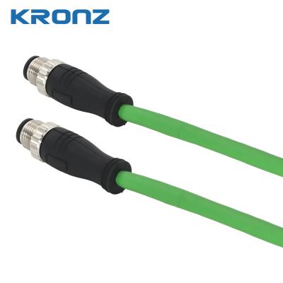 China M12 IE Connector PUR Drag Chain Green Dual Shield Ethernet  Cable 4 Pin Connector for sale