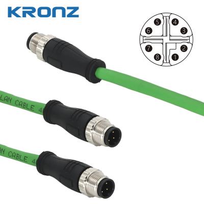 China M12-Anschluss mit vormontiertem IE-Kabel 5 Meter 4 × 2 × 0,14 abgeschirmt 26AWG LAN 8 Pin zu verkaufen