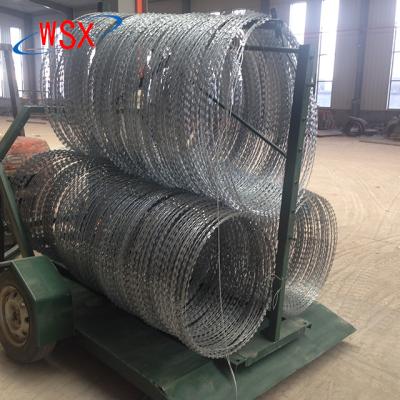 China Action-packed concertina steel wire round outlink razor barrier for sale