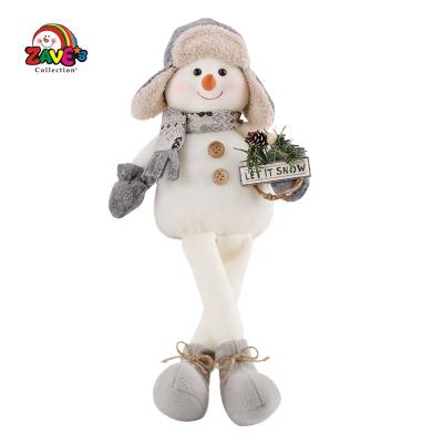 China Cute sitting long legged snowman with cute round furhat face for holiday christmas inddor decoration for sale