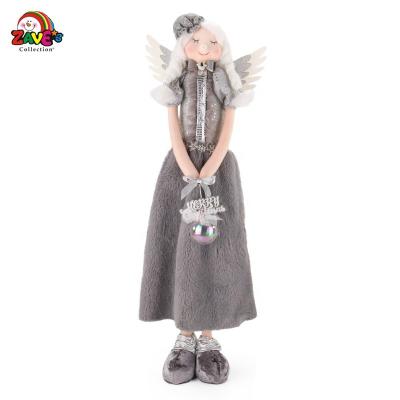 China 31 Deluxe in Indoor Standing Angel Pair Tall Plush Christmas Decoration for Home Delicate Handmade for sale