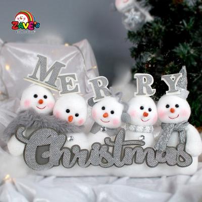 China Soft Silver Snowman Family Door Stop Desk Ornament for Modern Christmas Plush Home Decor for sale