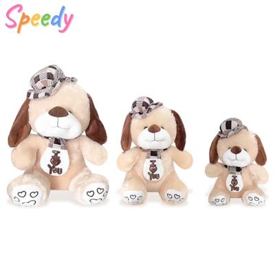 China Soft Plush Speedy Dog With Hat 4 Sizes Teddy Big Cute Gift Hats Slogan JE T'AIME For Girls Present Lovely 2022 for sale