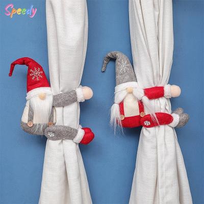 China Red Gray Cute Plush Holiday Home Christmas Curtain Gnomes Single Backing Supplies 10 MOQ Curtain Tiebacks Buckle 2 Packs for sale