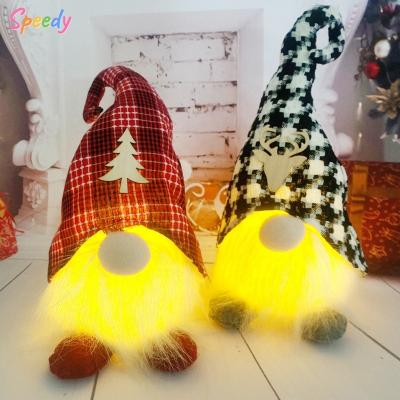 China Festival Stuff Rudolph Decorations With Lights 10 MOQ LED Gnome Plaid Doll Decorations Balance Sheet Faceless Dwarf Ornaments for sale