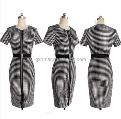 China Swallow Anti-Static Grid Sleeves Woman Short Pencil Dress For Office for sale