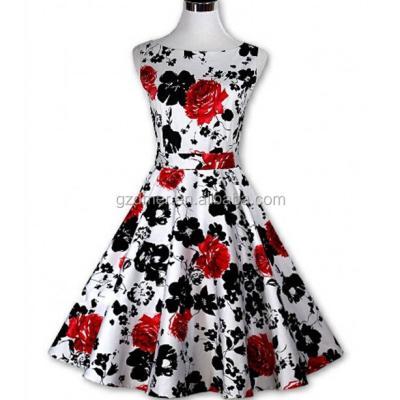 China Anti-Static Vintage Styles Floral Printed Woman Cocktail Dress Sleeveless Design for sale